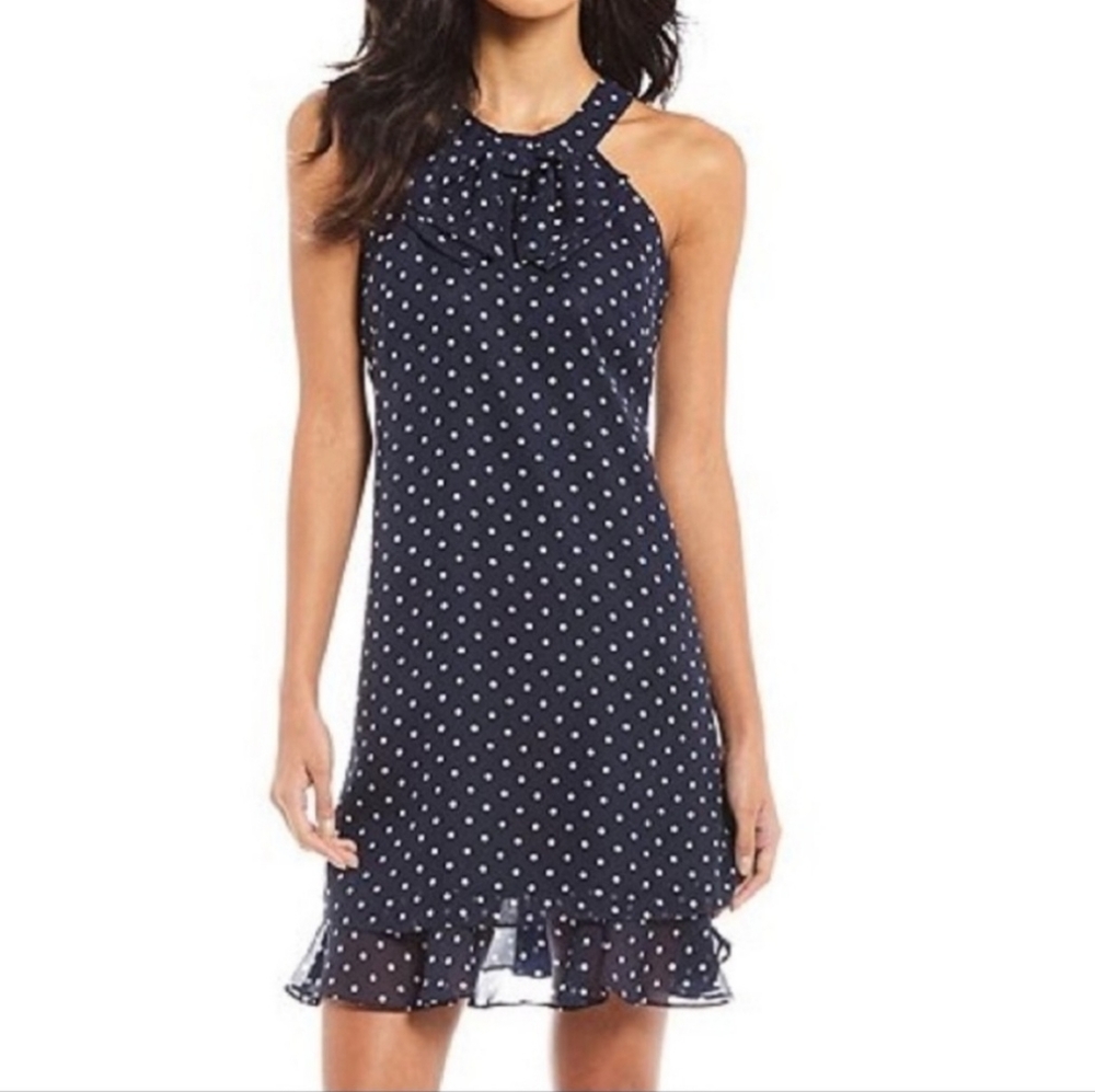 Alex Marie Blue and White Ruffled Halter Sundress